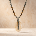 Boho Beaded Tiger Eye Seashell Leaf Necklace