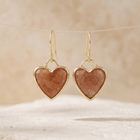 Strawberry Quartz Gold Heart Drop Earrings