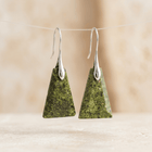 Natural Green Jasper Pyramid Silver Earrings