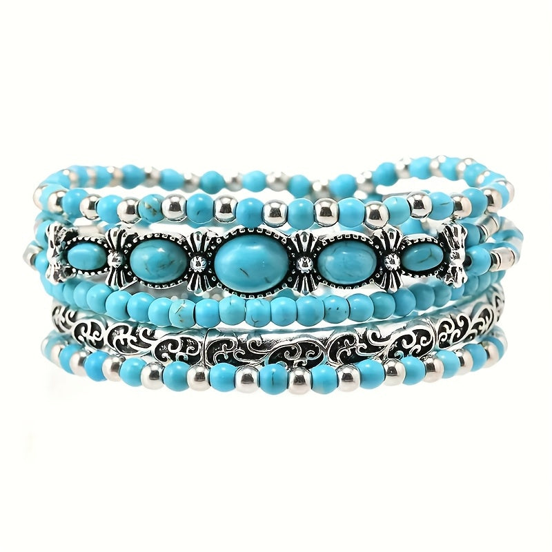 Bohemian armbandenset met turquoise kralen