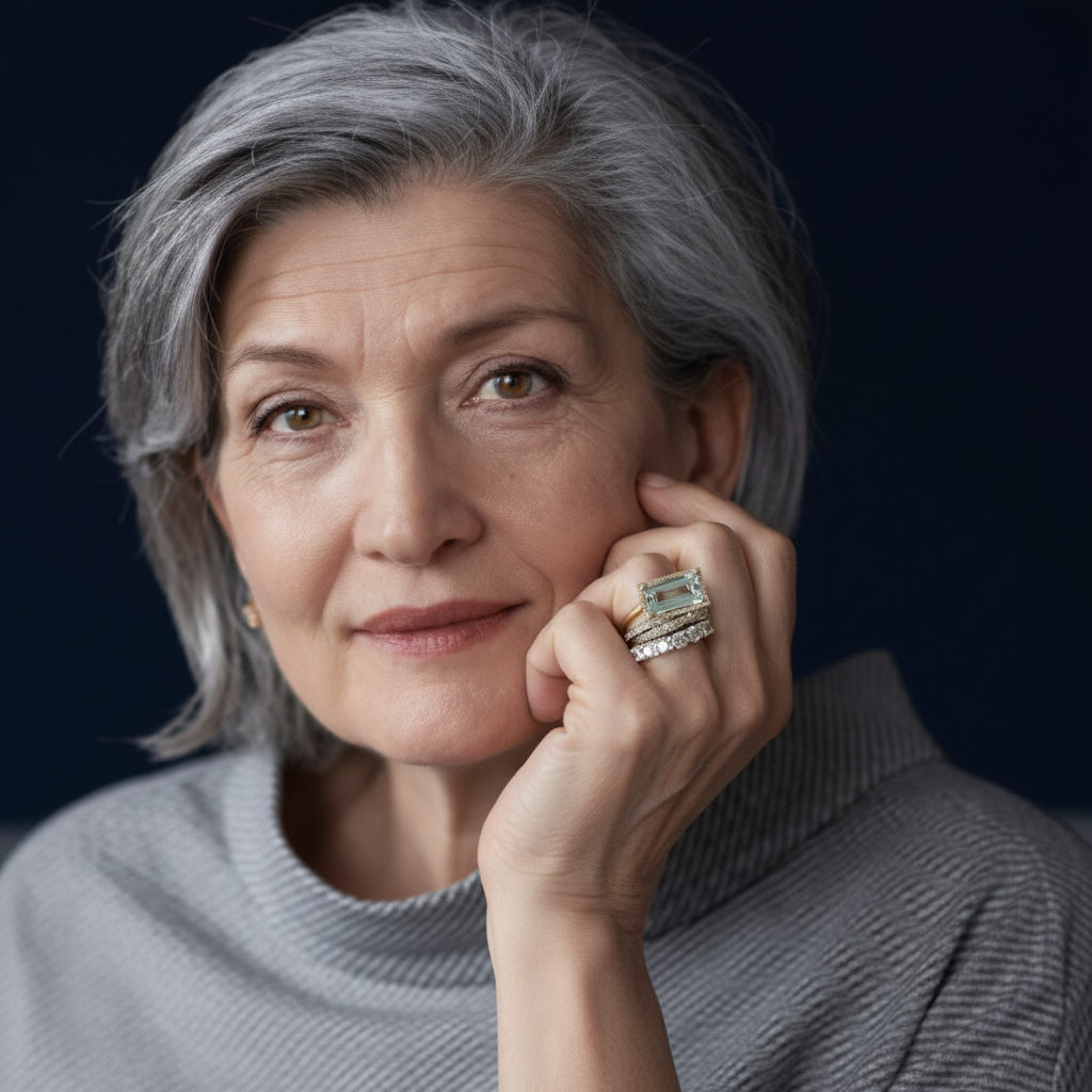 Zilveren ring met lichtblauwe aquamarijn en diamanten