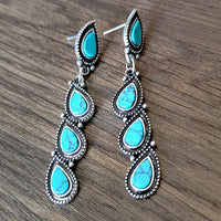 Zilveren vintage oorbellen met turquoise druppels