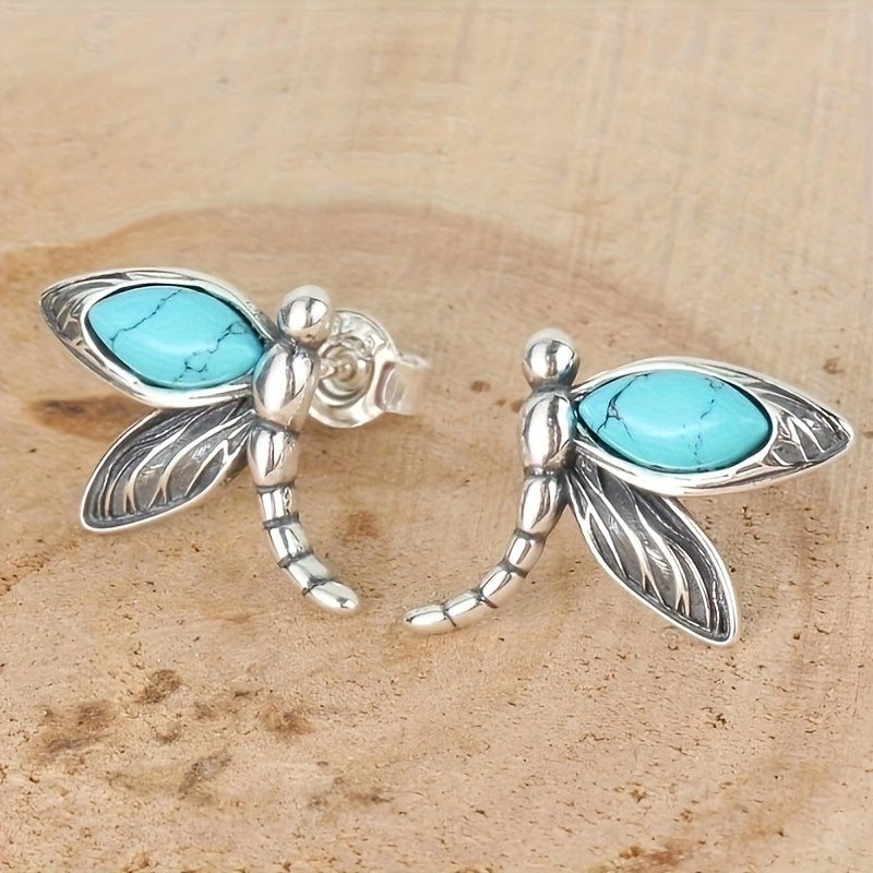 Zilveren oorbellen met libelle en turquoise