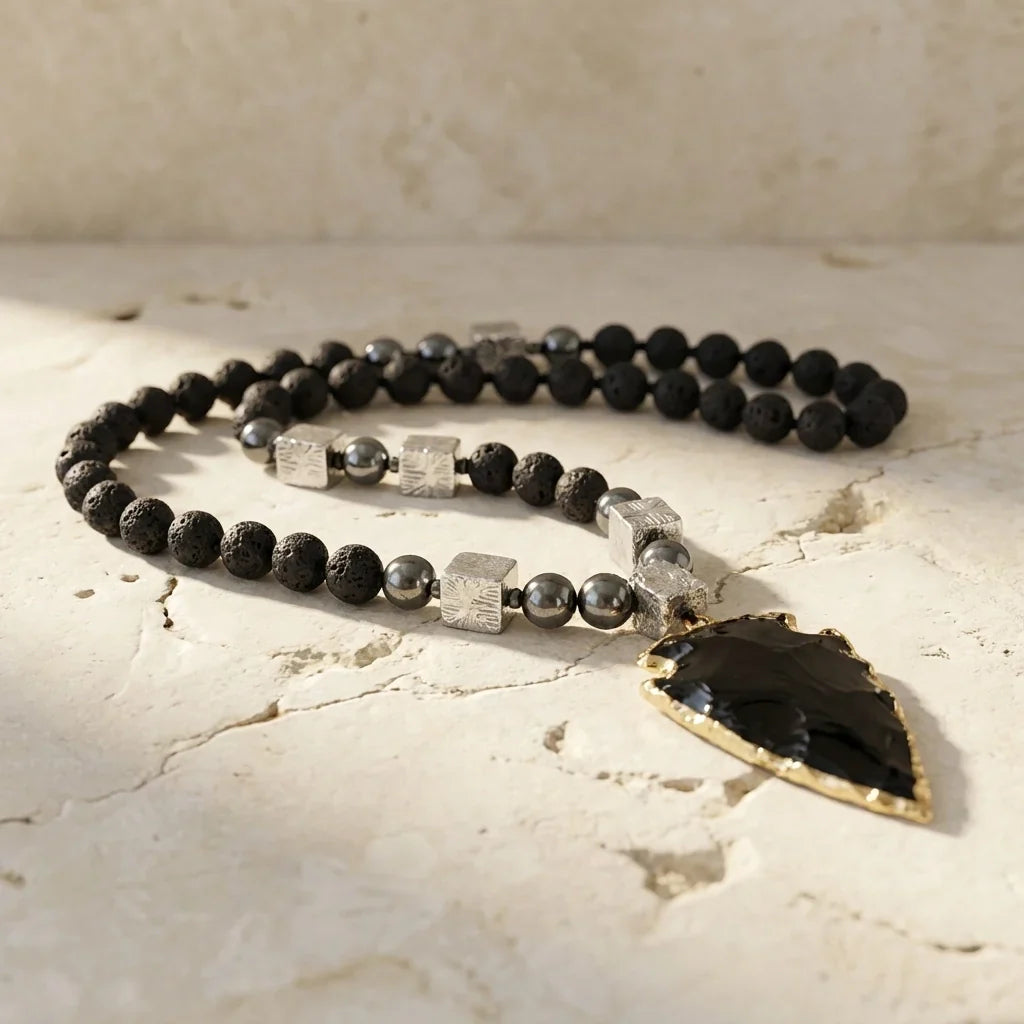 Black Obsidian Arrow Necklace