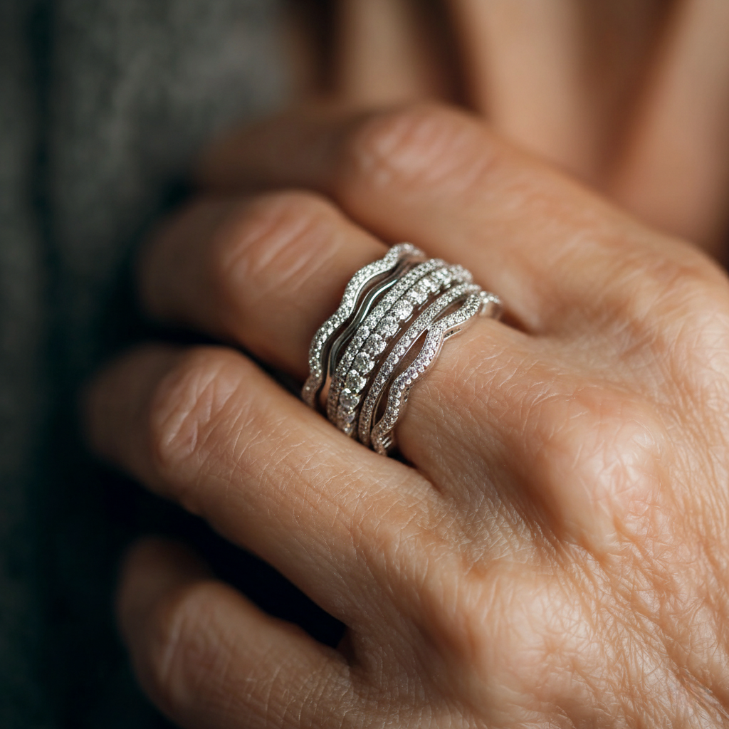 Zilveren gelaagde ringenset met zirkonia