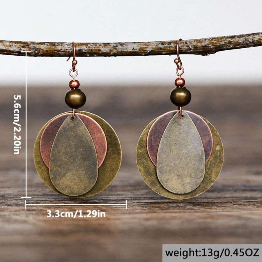 Bohemian bronzen oorbellen met dubbele ronde schijf