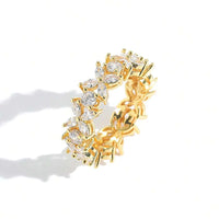 Gouden eternity ring met marquise zirkonia bloemen
