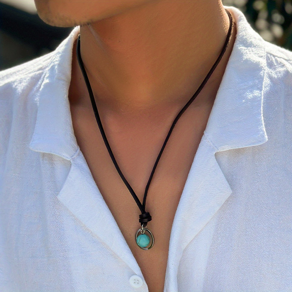 Bohemian ketting met zilveren ring en turkooizen steen