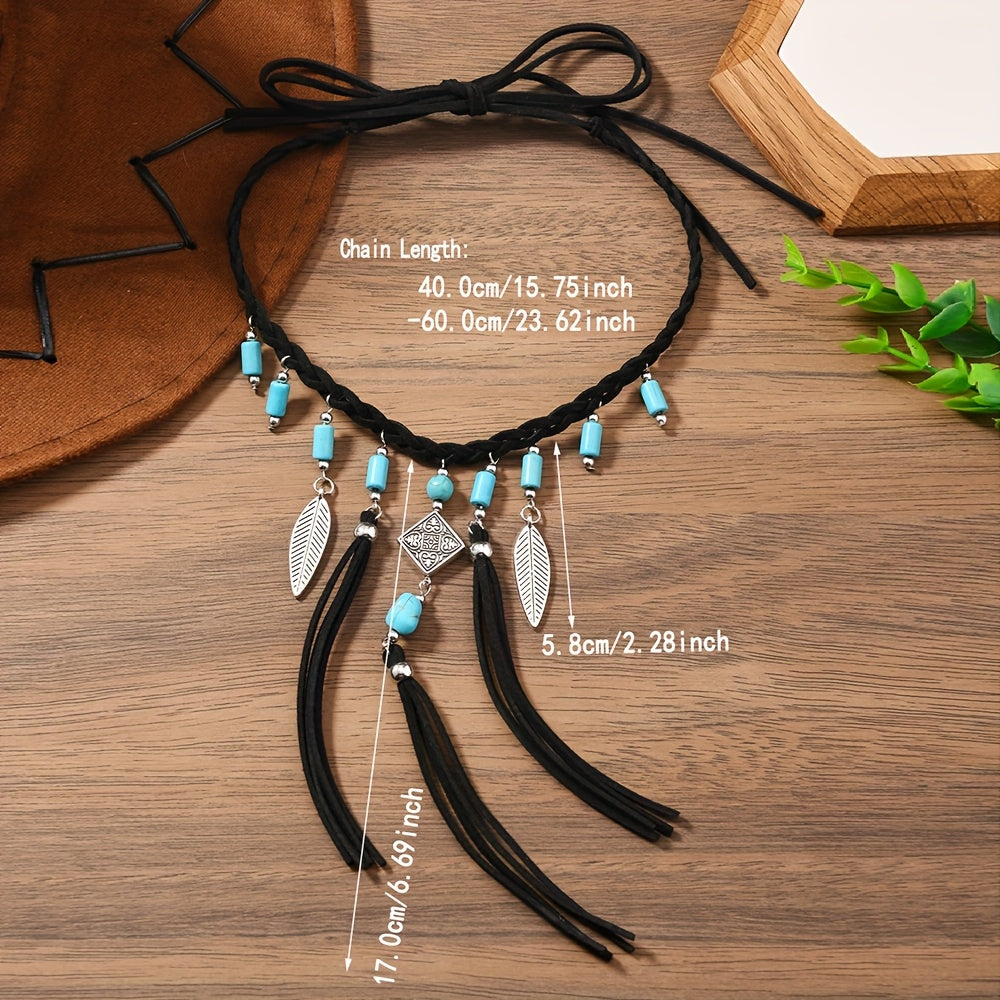 Bohemian ketting met turkoois en rode kralen kruishanger