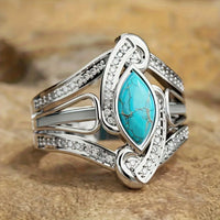 Zilveren brede ring met marquise turquoise en zirkonia