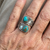 Zilveren vintage wikkelring met turquoise stenen