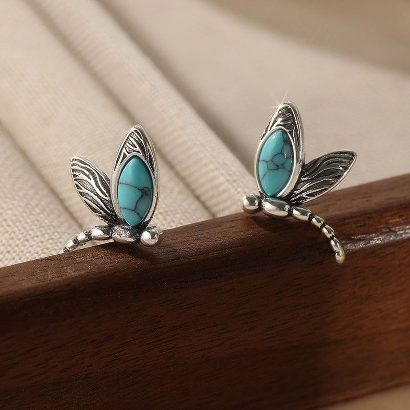 Zilveren oorbellen met libelle en turquoise
