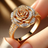 Roségouden ring met roosbloem en zirkonia