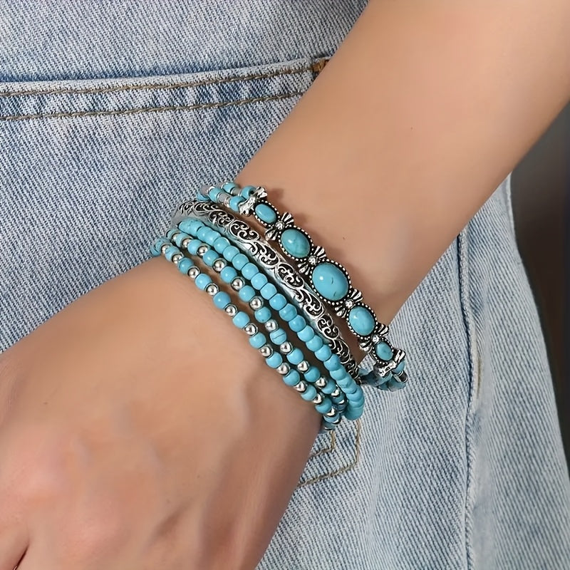 Bohemian armbandenset met turquoise kralen