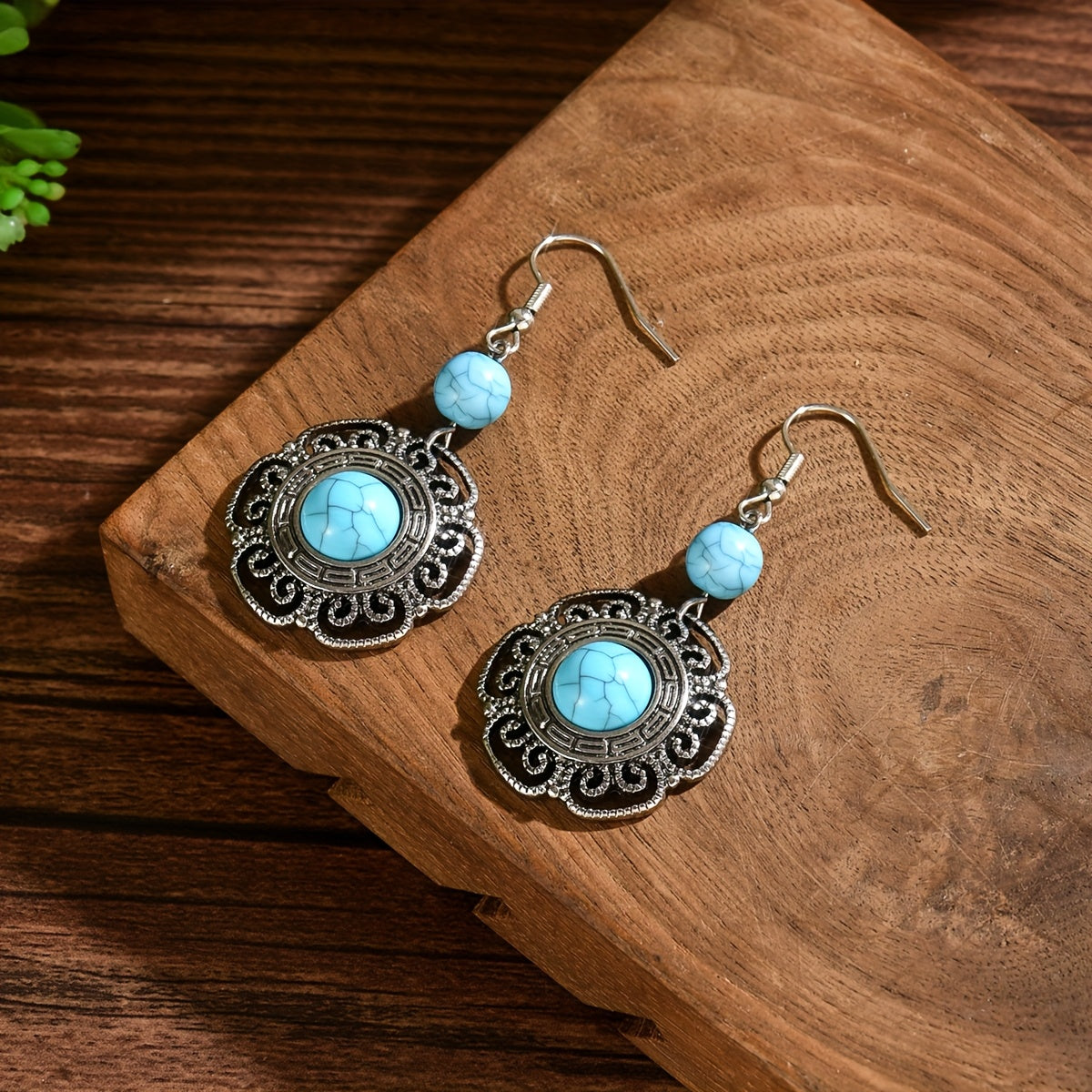 Zilveren bohemian oorbellen met filigraan en turquoise