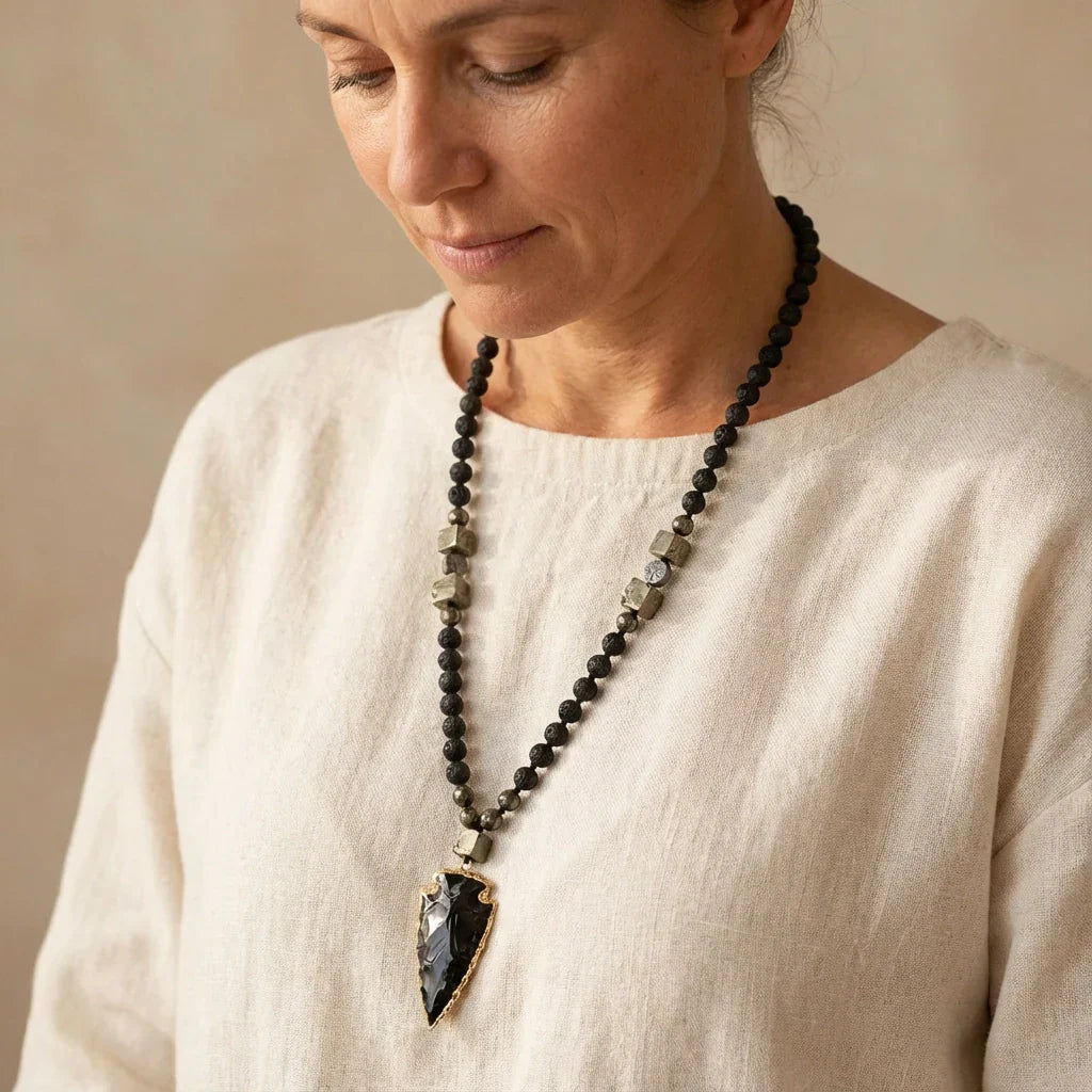 Black Obsidian Arrow Necklace