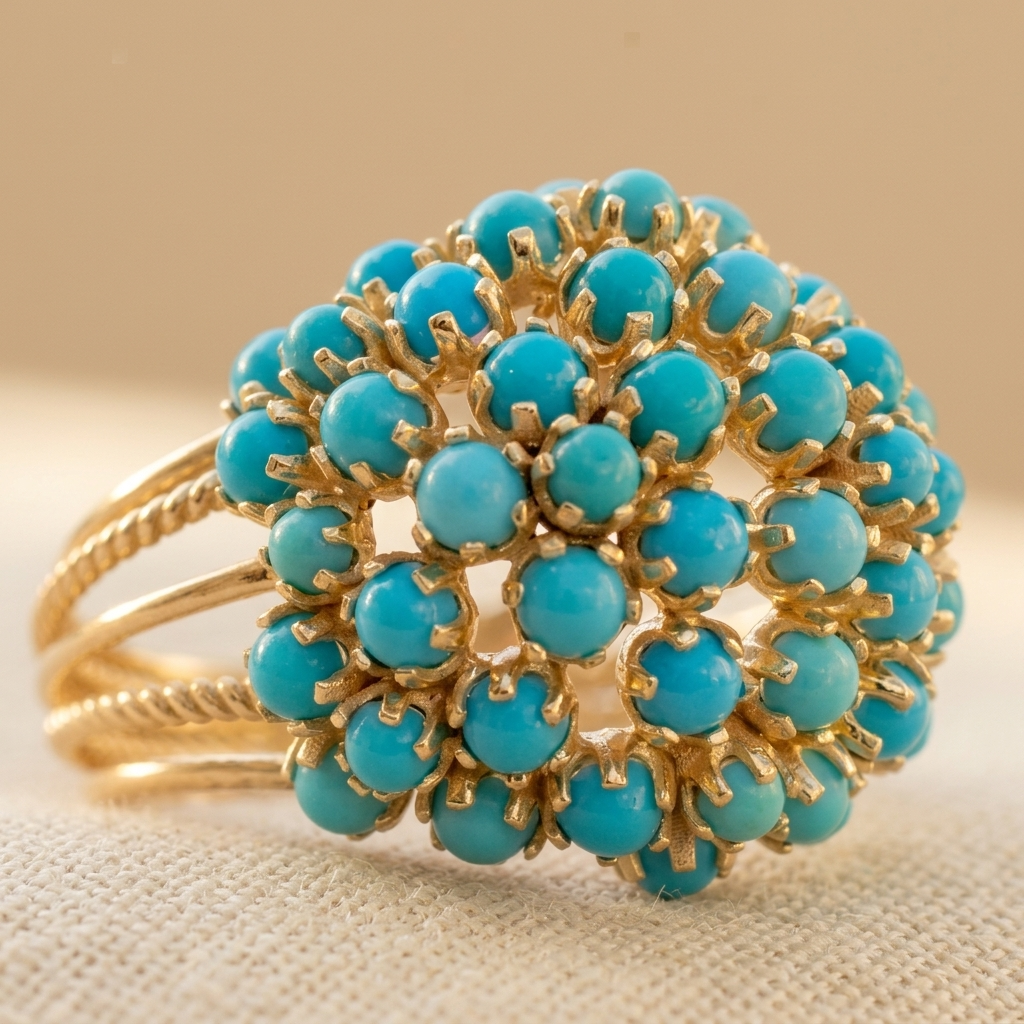 Gouden ring met turquoise bloemcluster