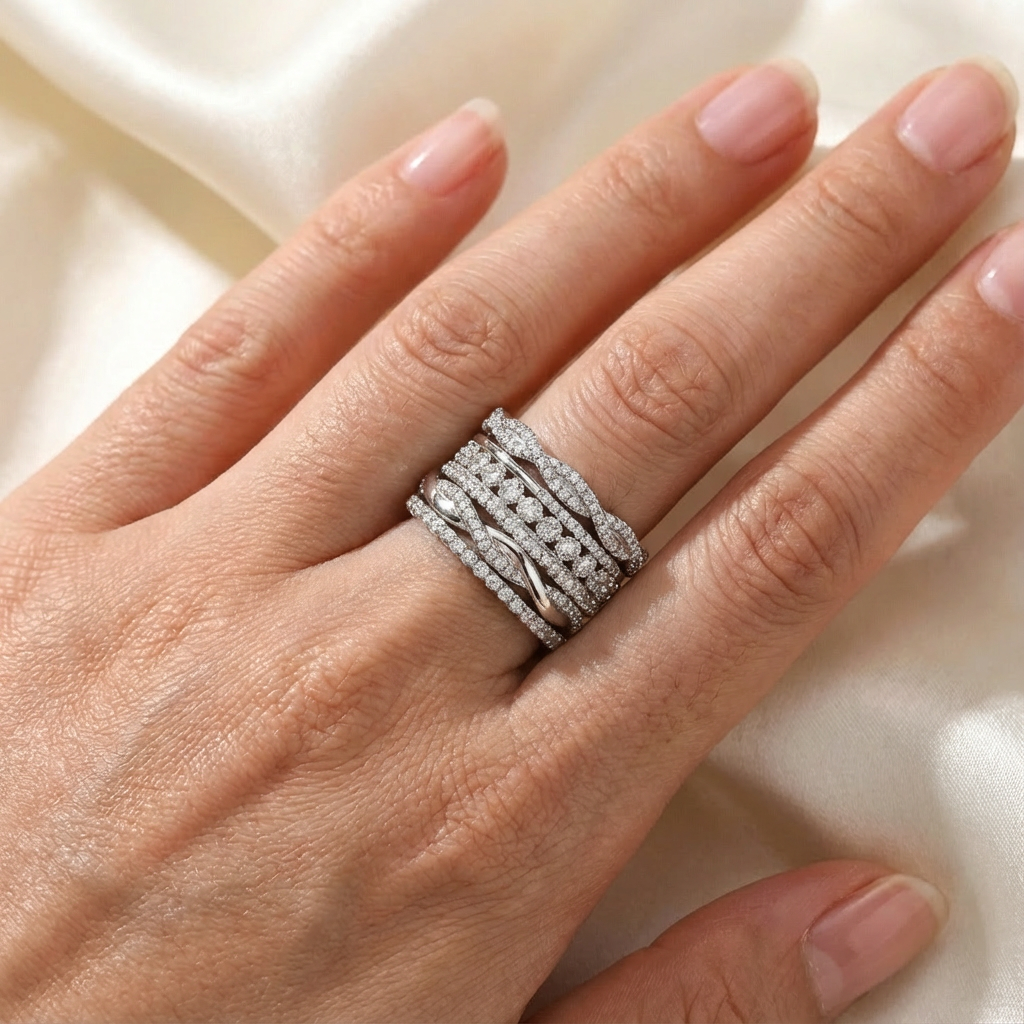 Zilveren gevlochten ring met zirkonia