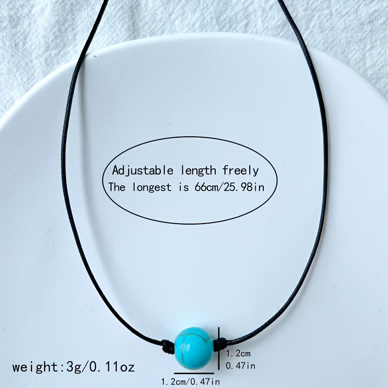 Bohemian lariat ketting van bruin koord met turkooizen kralen