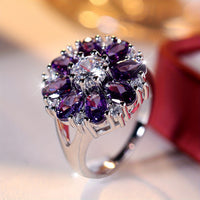 Zilveren ring met paarse en witte zirkonia bloem