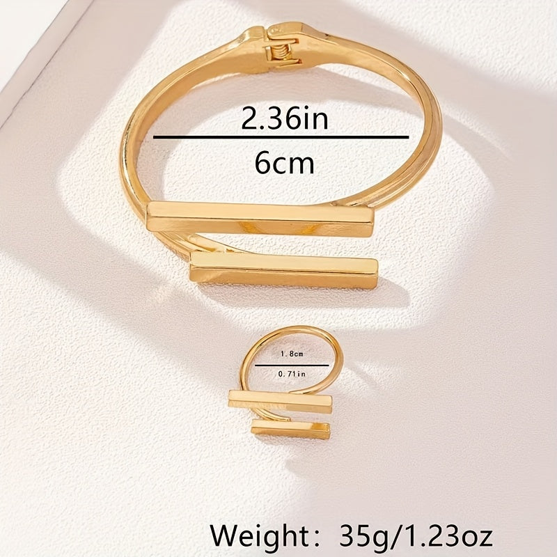 Gouden set met armband en ring met dubbele staaf