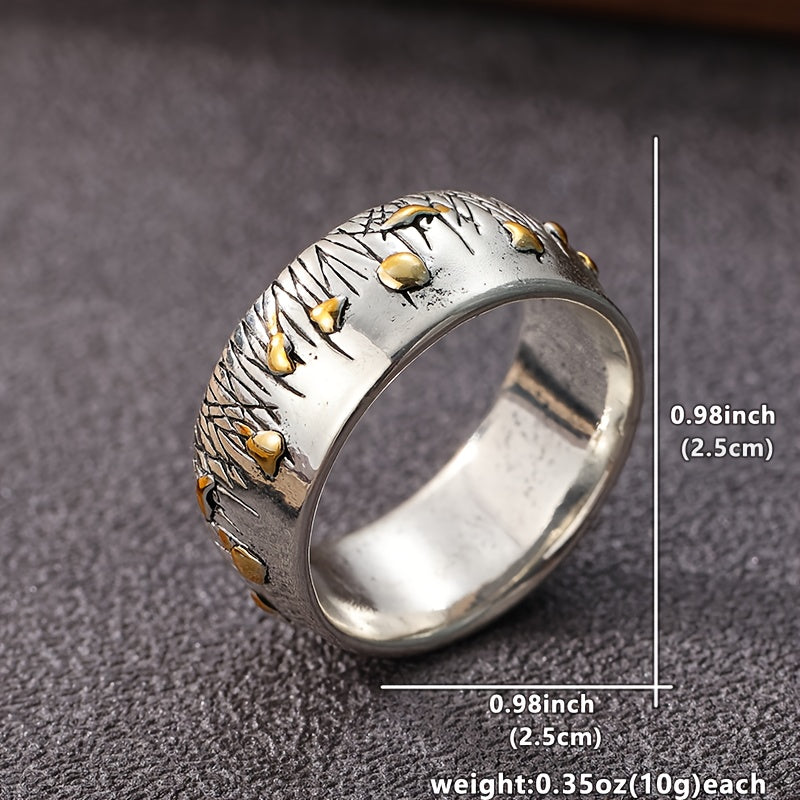 Zilveren vintage ring met gouden vogels en bladeren