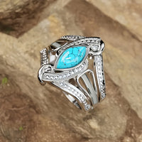 Zilveren brede ring met marquise turquoise en zirkonia