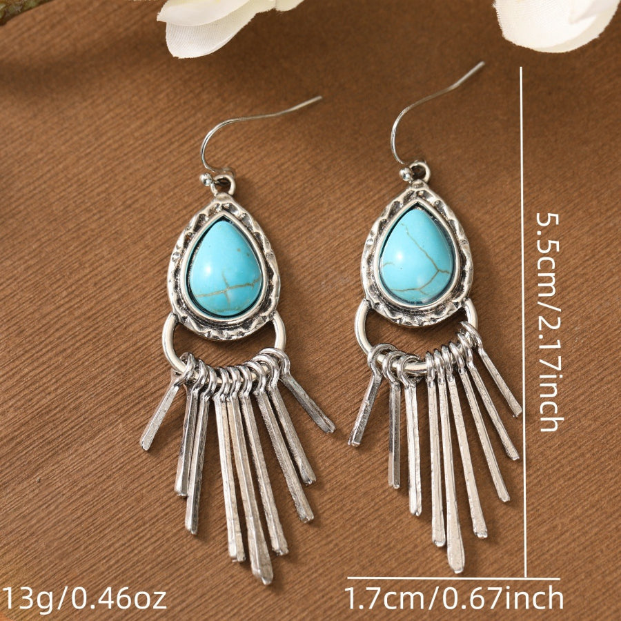 Zilveren bohemian oorbellen met turquoise en franjes