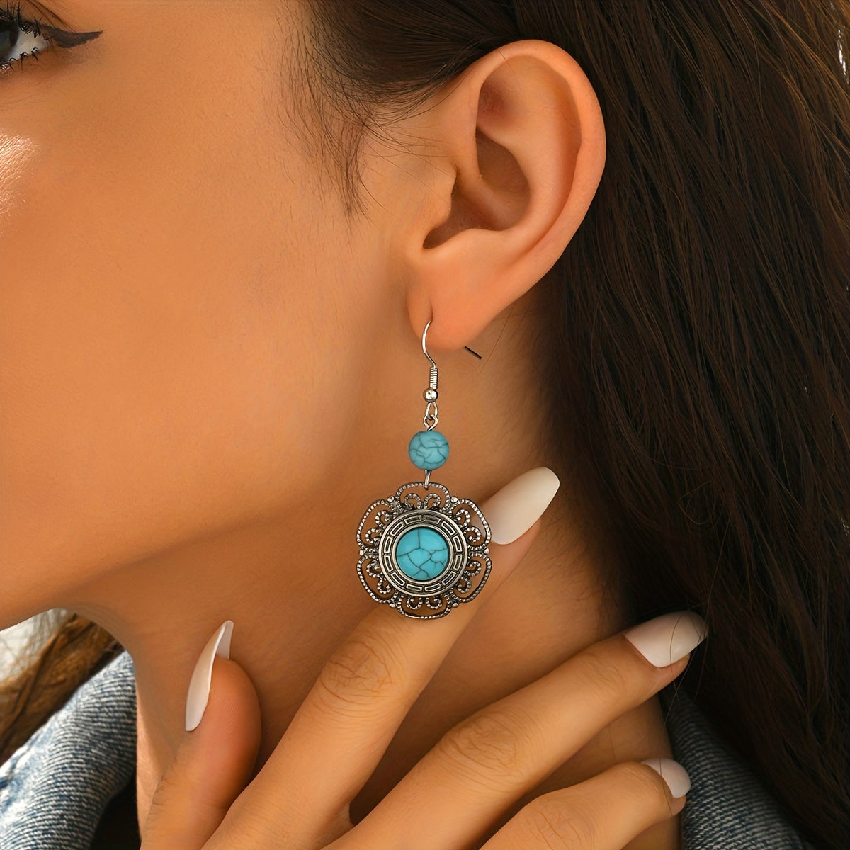 Zilveren bohemian oorbellen met filigraan en turquoise