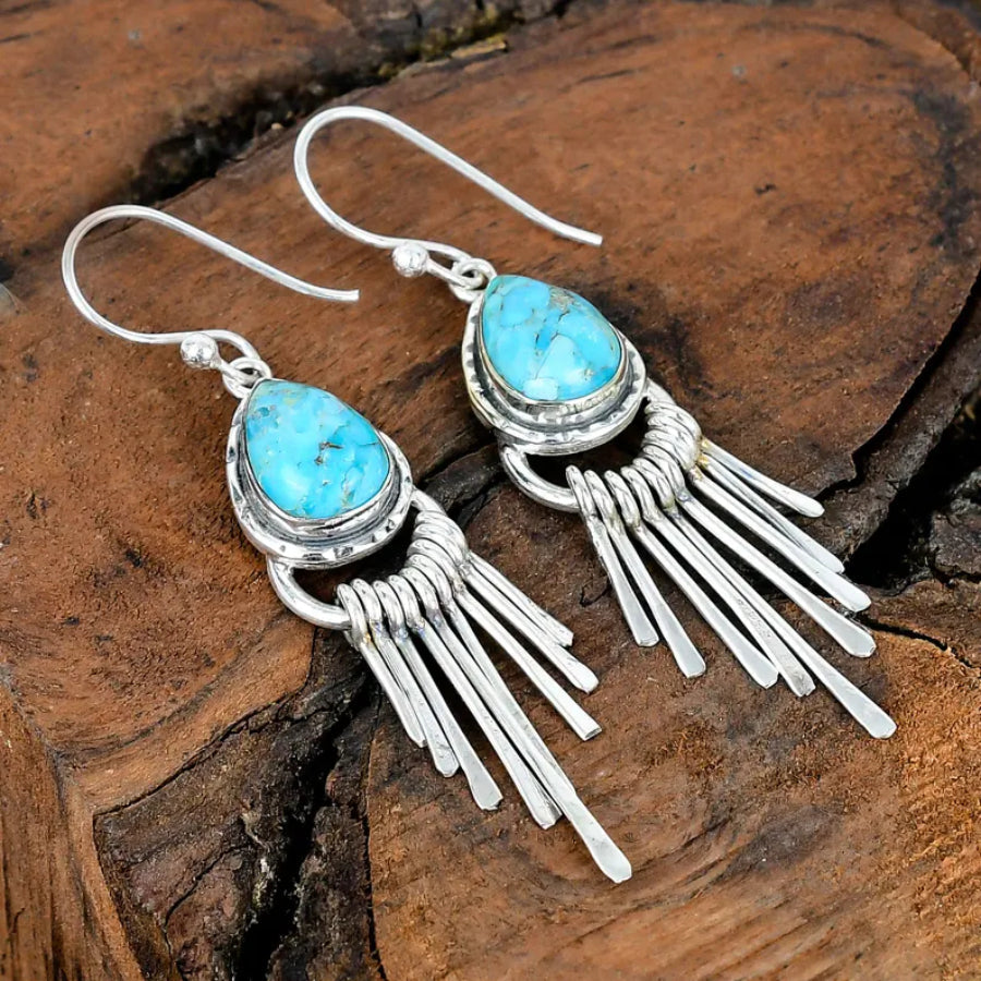 Zilveren bohemian oorbellen met turquoise en franjes