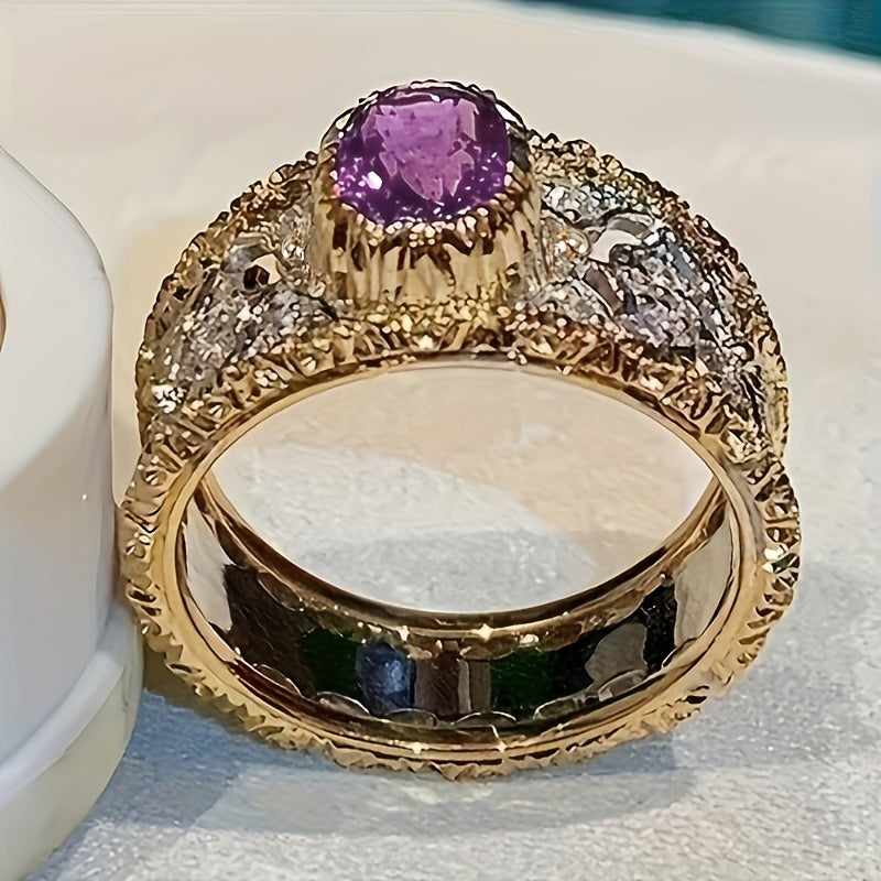 Roségouden filigraan ring met ovale paarse edelsteen