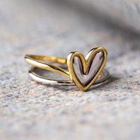 Tweekleurige gouden en zilveren ring met hart