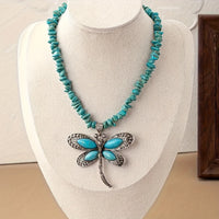 Bohemian ketting met turkooizen kralen en libellehanger