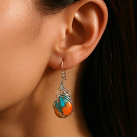 Zilveren bloemoorbellen met turquoise en kleurige stenen