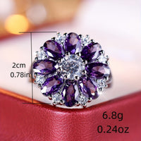 Zilveren ring met paarse en witte zirkonia bloem