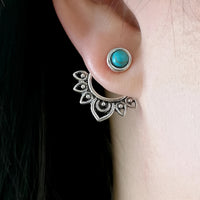 Zilveren bohemian oorbellen met turquoise mandala