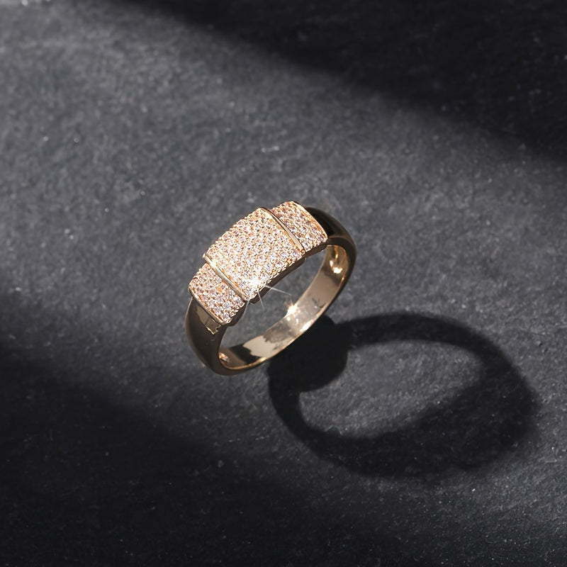 Roségouden ring met zirkonia pavé balk