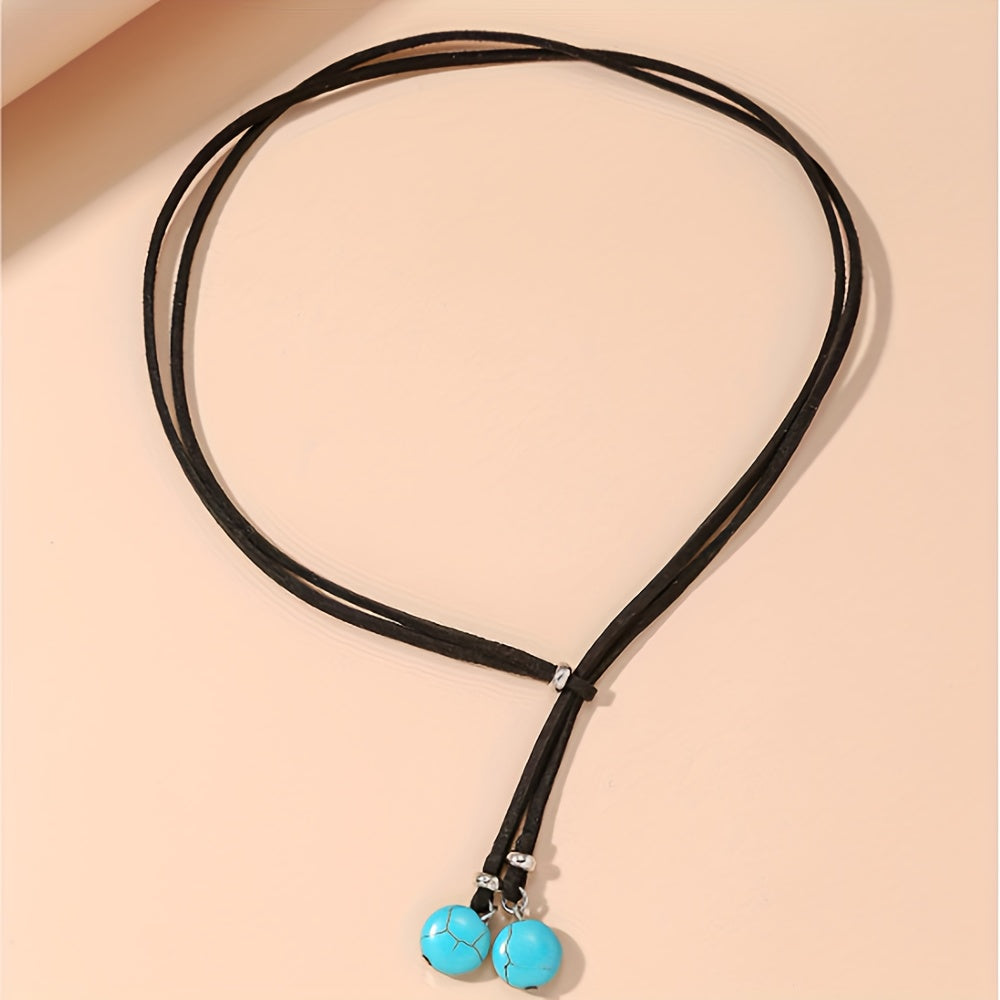 Bohemian lange ketting met twee turkooizen druppels