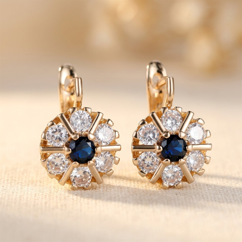Gouden vintage oorbellen met zwarte marquise stenen