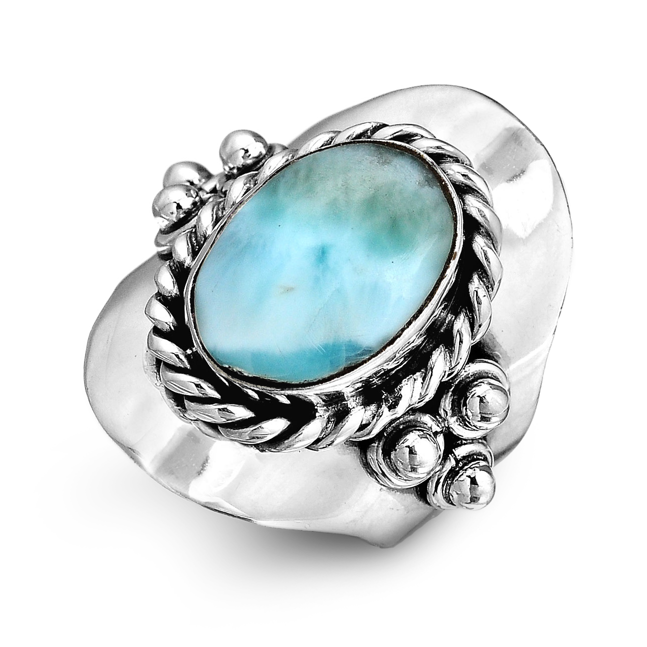 Zilveren boho-ring met ovale larimar