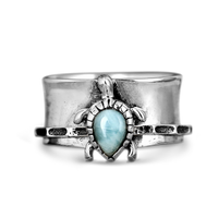 Zilveren brede ring met schildpad en larimar