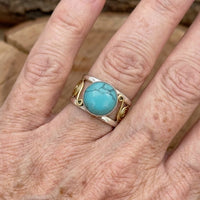 Tweekleurige bohemian ring met ronde turkooizen steen