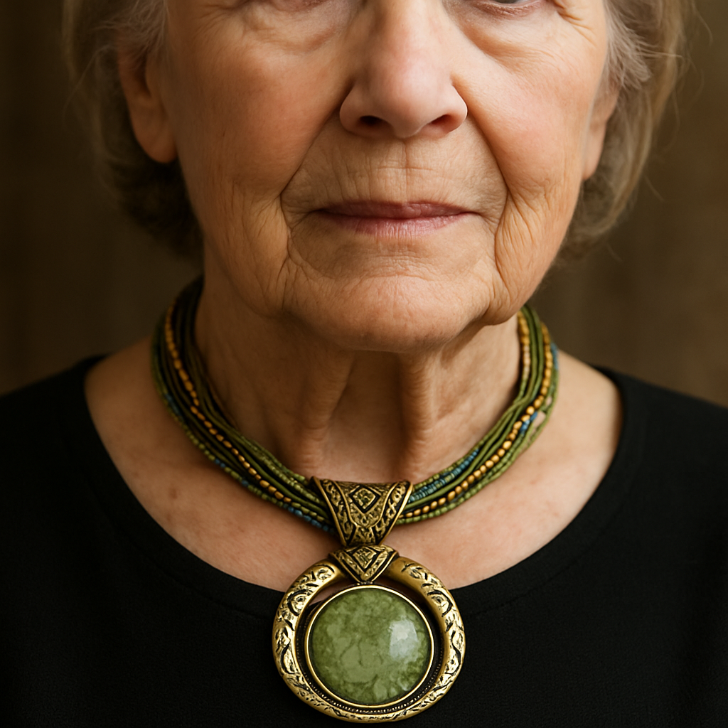 Bohemian kralenketting met groene steenhanger
