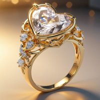 Gouden ring met hartvormige edelsteen en halo