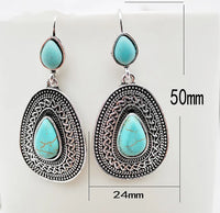 Bohemian zilveren oorbellen met turquoise druppel