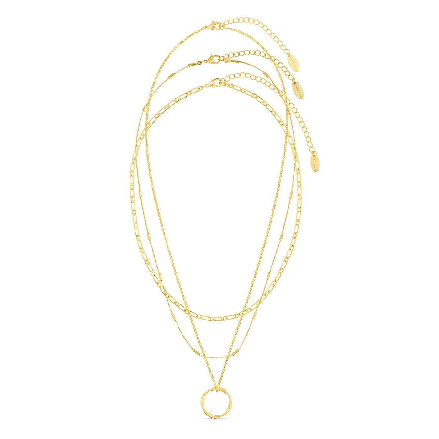 Zilveren gelaagde ketting met opengewerkte ring hanger