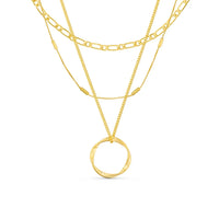Zilveren gelaagde ketting met opengewerkte ring hanger