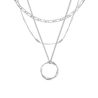 Zilveren gelaagde ketting met opengewerkte ring hanger