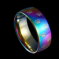 Regenboog roestvrijstalen ring met pootafdrukken