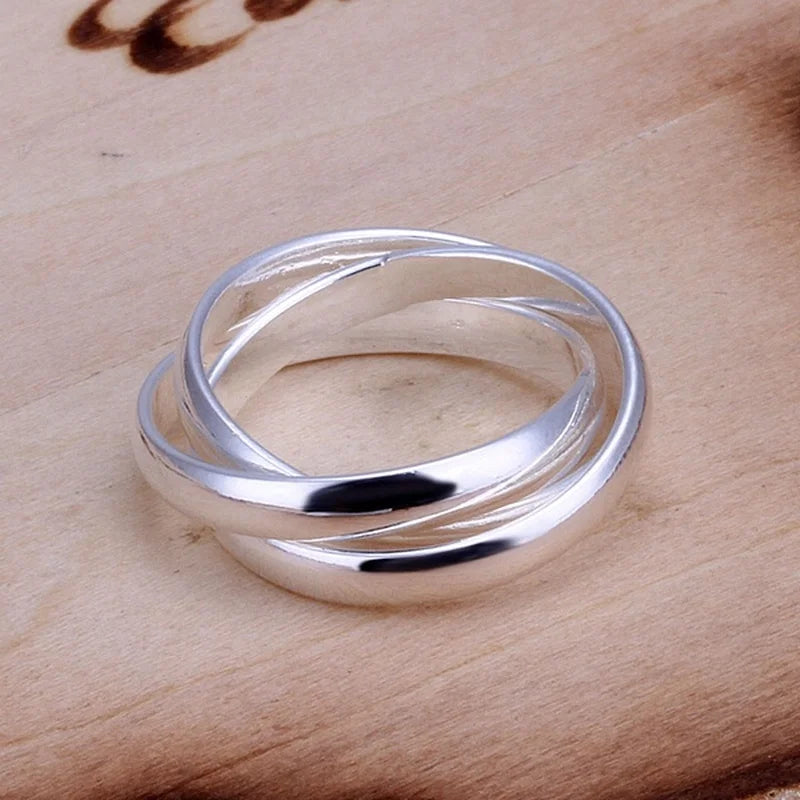 Zilveren drievoudige verweven ring